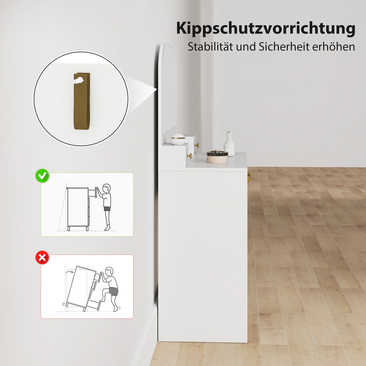 Schminktisch mit Spiegel und drei Schubladen