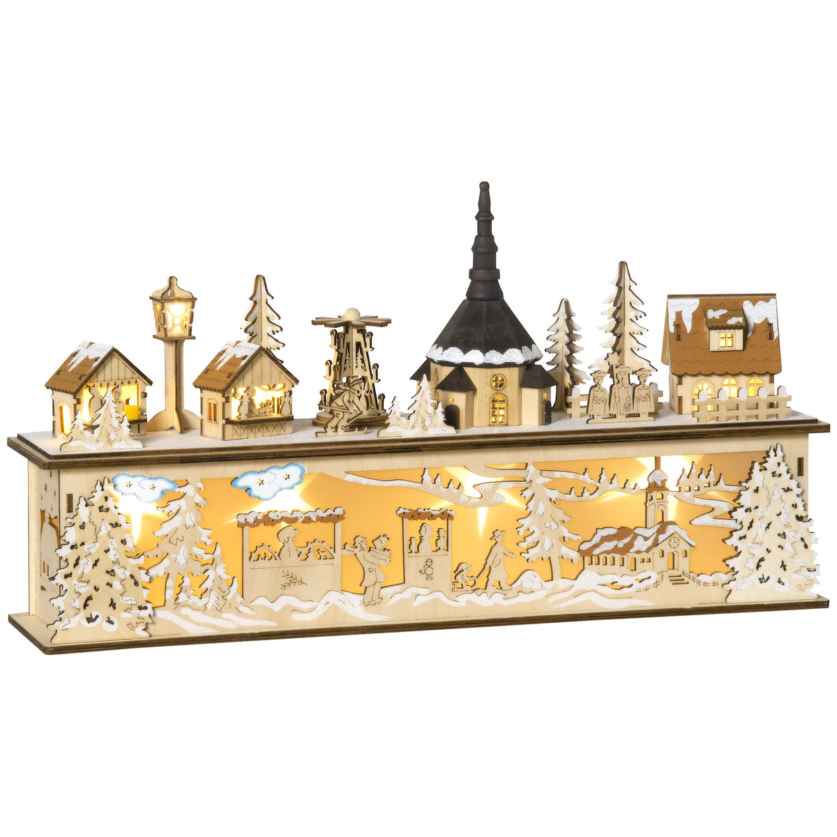 Beleuchtetes Weihnachtsdorf aus Holz