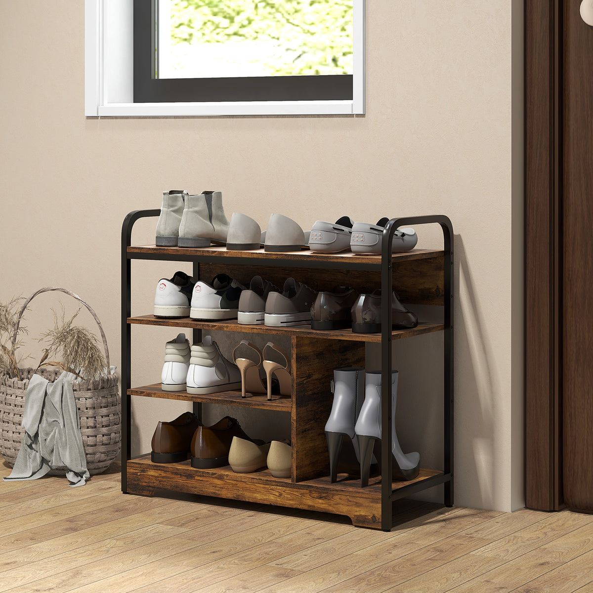 4-stufiges Schuhregal aus Metall und Spanplatte