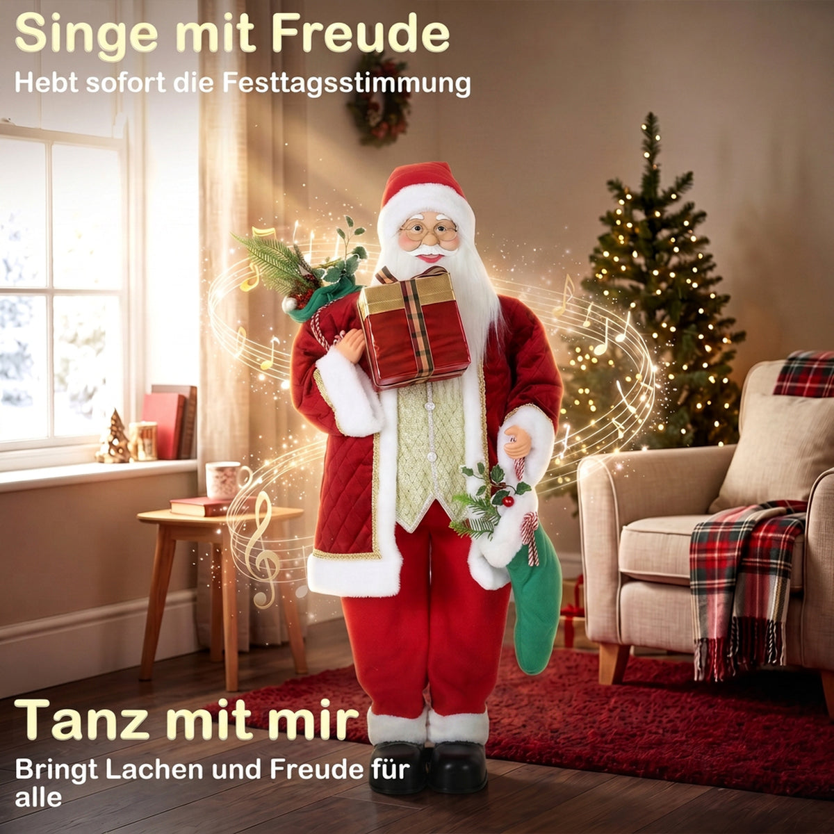 Animierter Weihnachtsmann mit Gesang, 120 cm