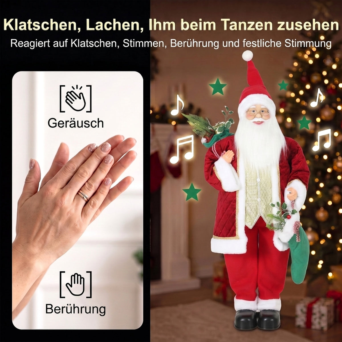 Animierter Weihnachtsmann mit Gesang, 120 cm