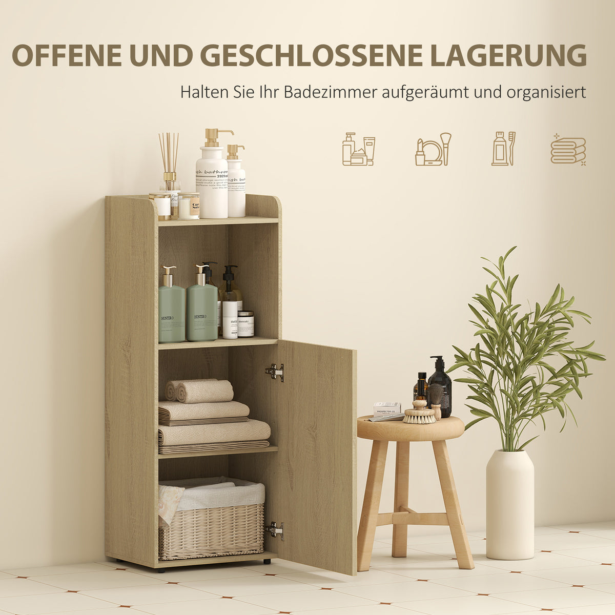 Badezimmerschrank mit offenem Fach und verstellbarem Regal