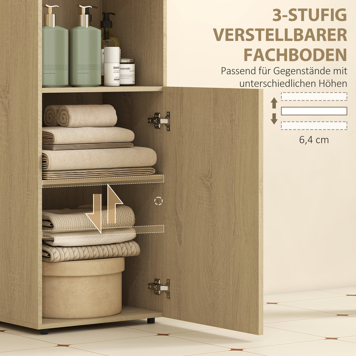 Badezimmerschrank mit offenem Fach und verstellbarem Regal