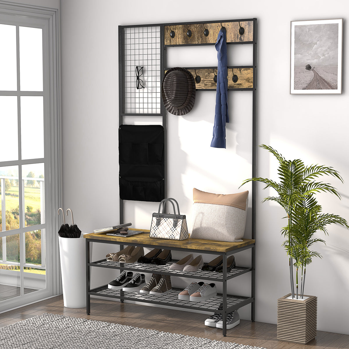 Garderobe mit Schuhbank, Memoboard und Ablagen