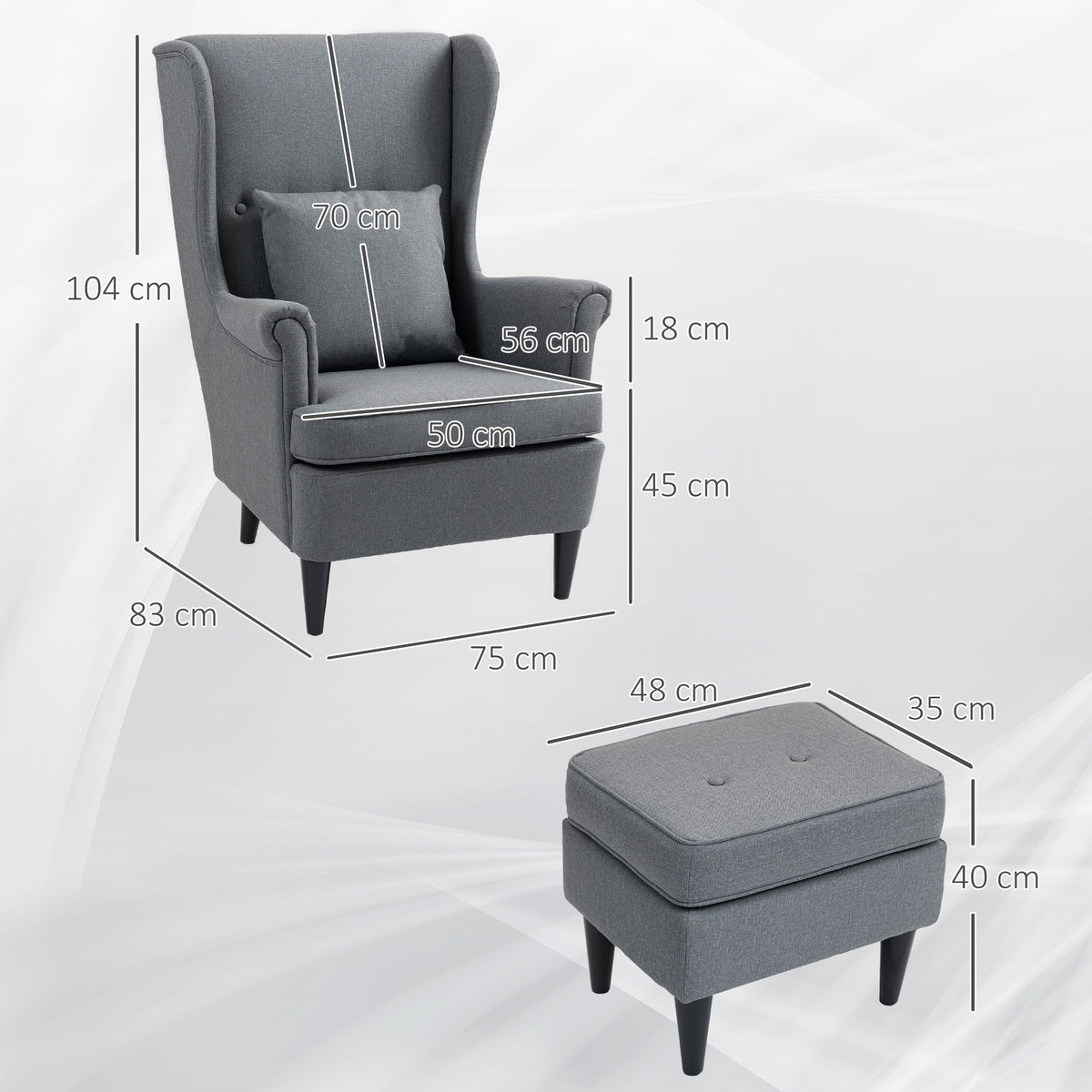 Ohrensessel mit Fußhocker und Knopfheftung