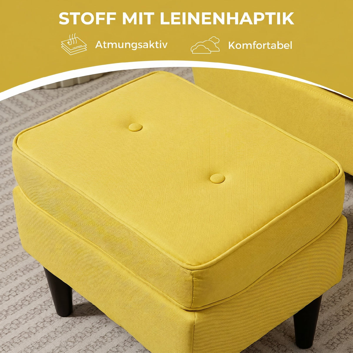 Ohrensessel mit Fußhocker und Knopfheftung