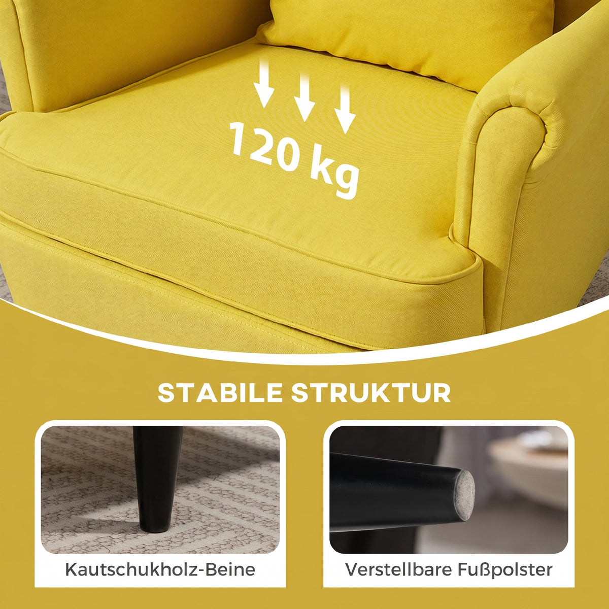 Ohrensessel mit Fußhocker und Knopfheftung