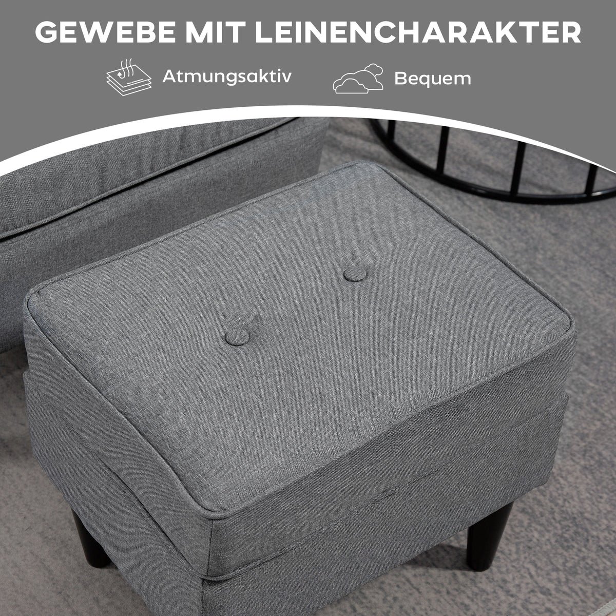Ohrensessel mit Fußhocker und Knopfheftung
