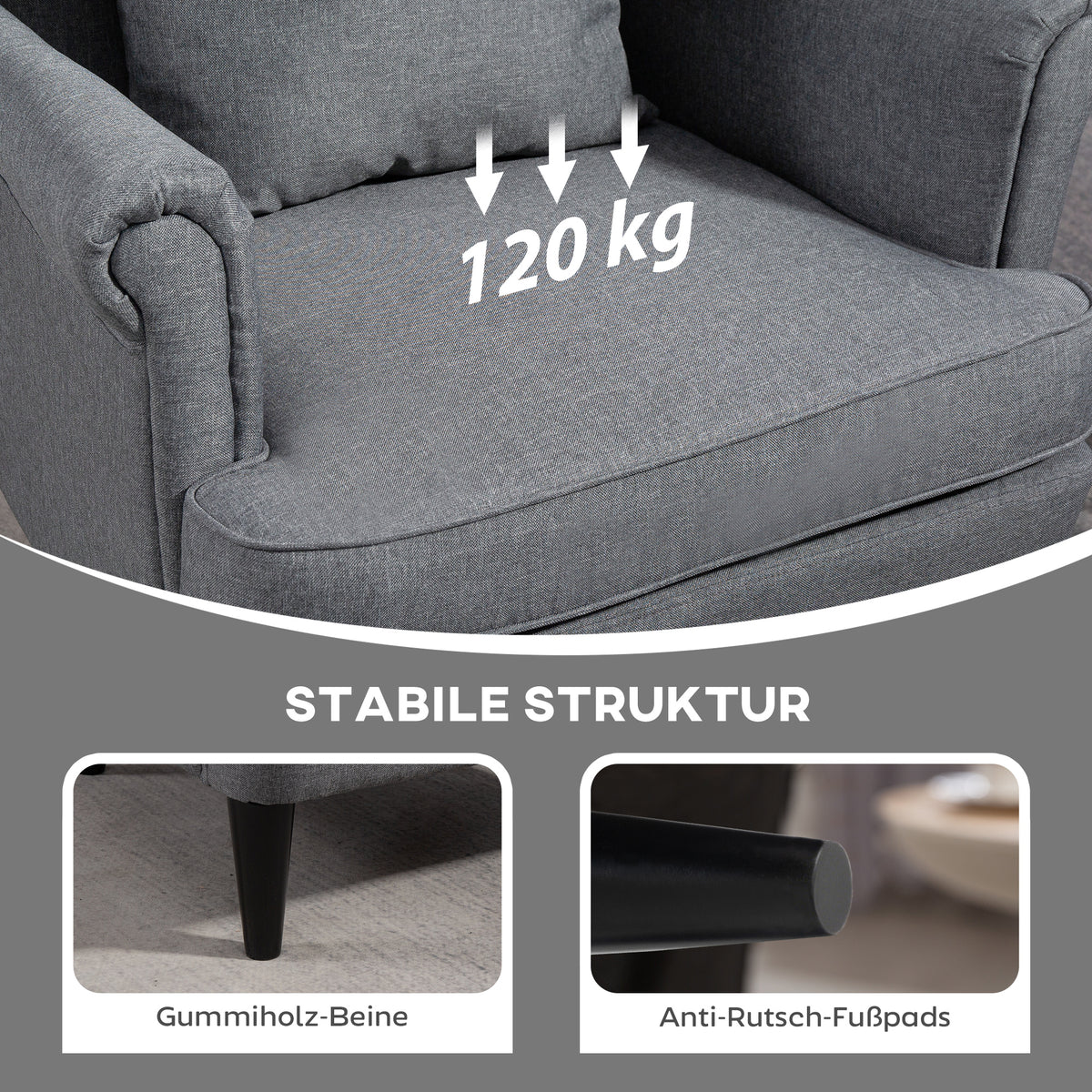 Ohrensessel mit Fußhocker und Knopfheftung