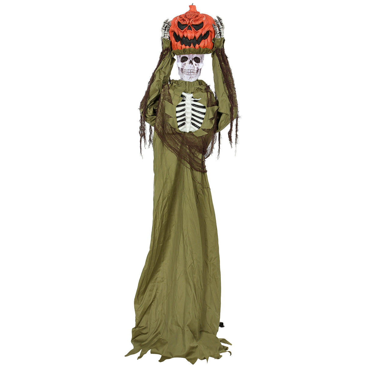 Animiertes Halloween-Skelett mit Pop-up-Kürbiskopf