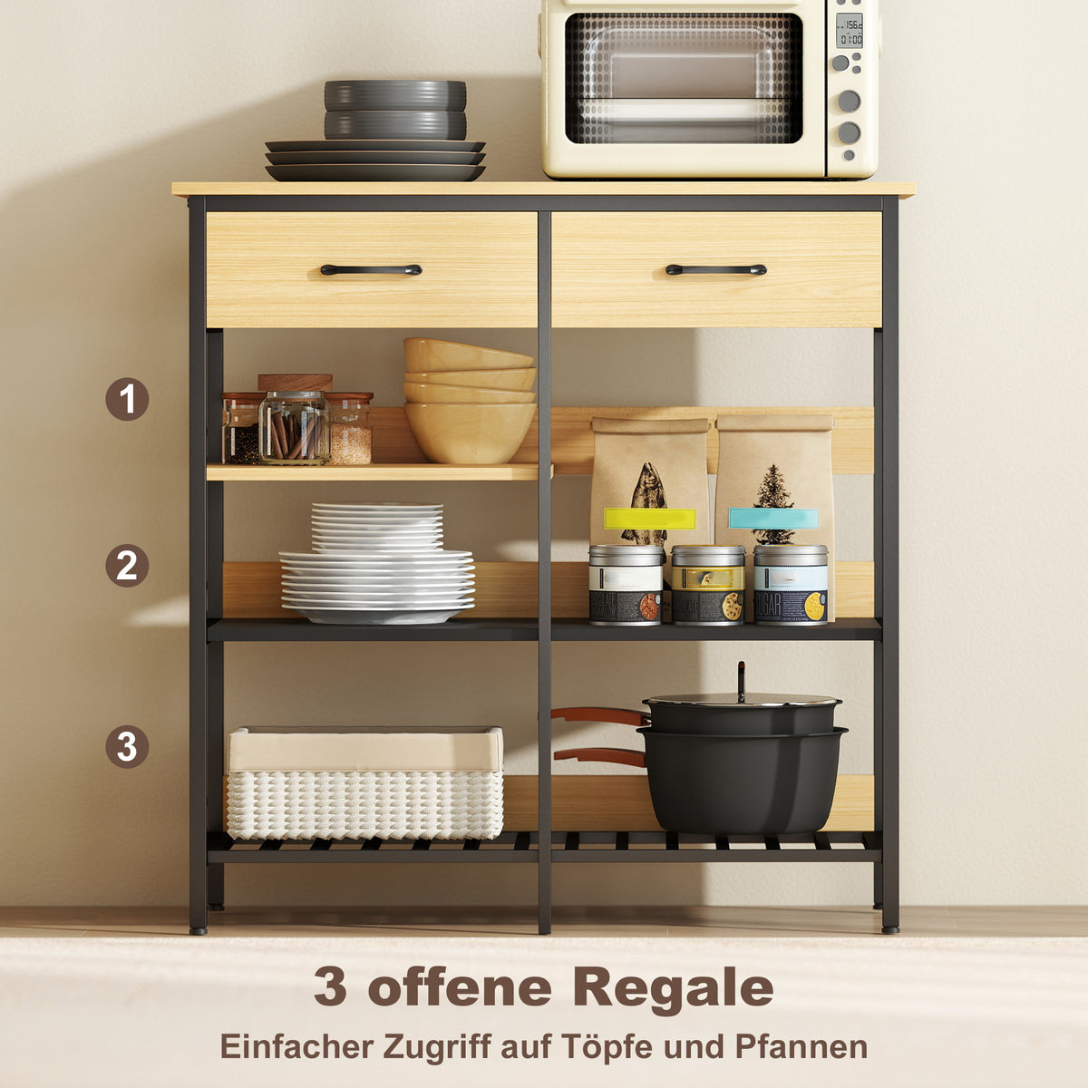 Sideboard mit 2 Schubladen und 3 Ablagen