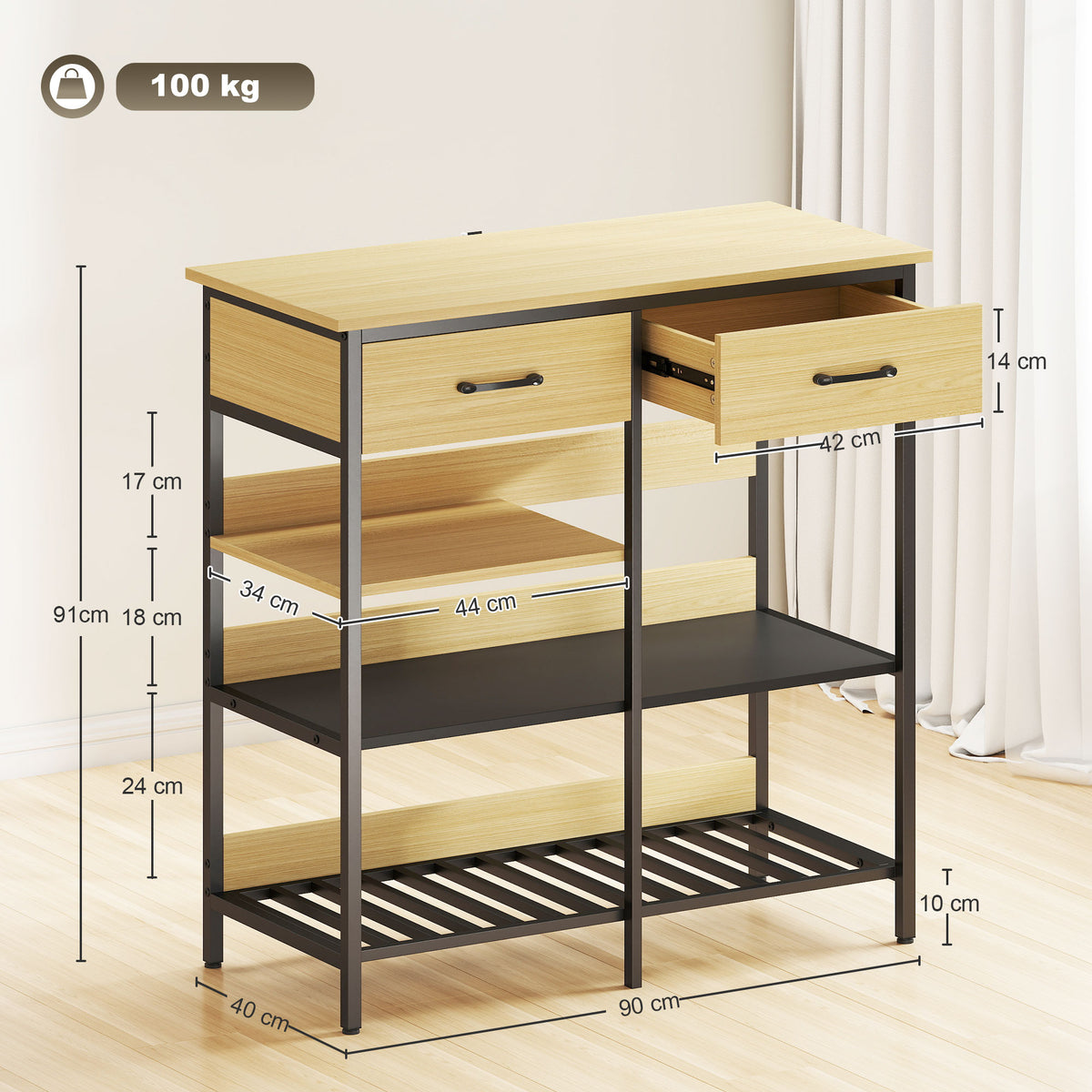 Sideboard mit 2 Schubladen und 3 Ablagen