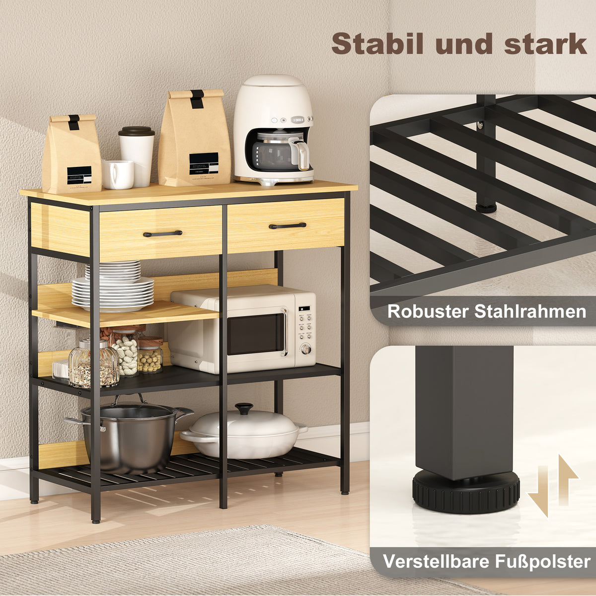 Sideboard mit 2 Schubladen und 3 Ablagen