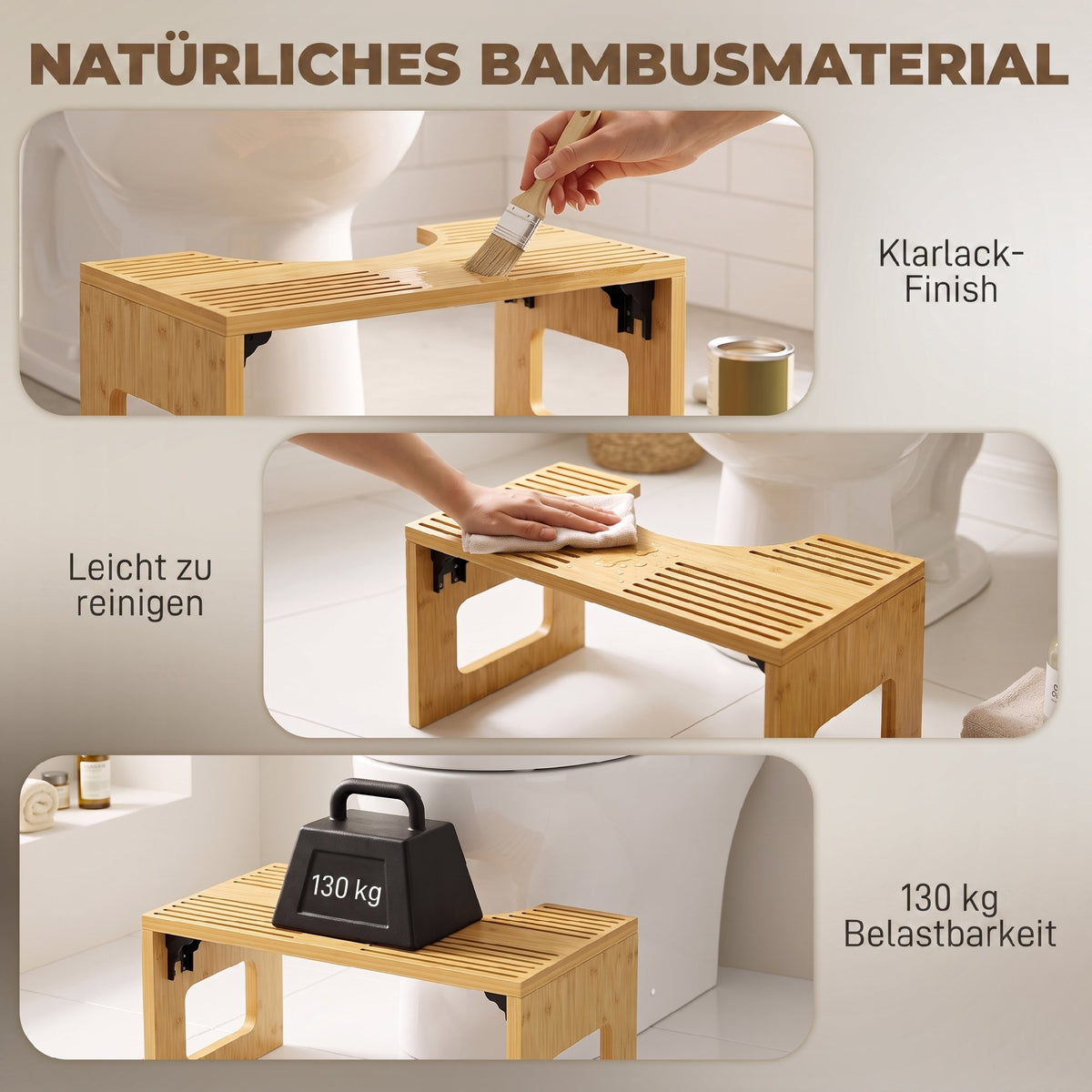 Klappbarer Toilettenhocker aus Bambus mit U-Ausschnitt