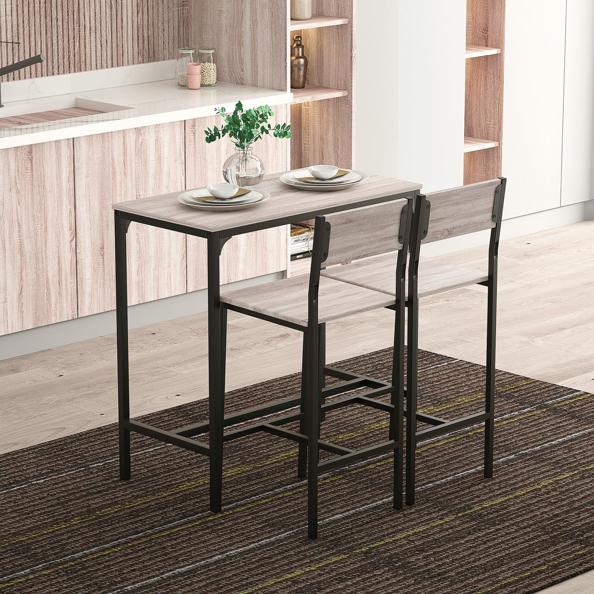 3-teiliges Bartisch-Set mit zwei Barhockern