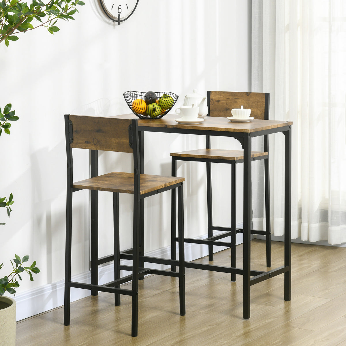 3-teiliges Bartisch-Set mit zwei Barhockern