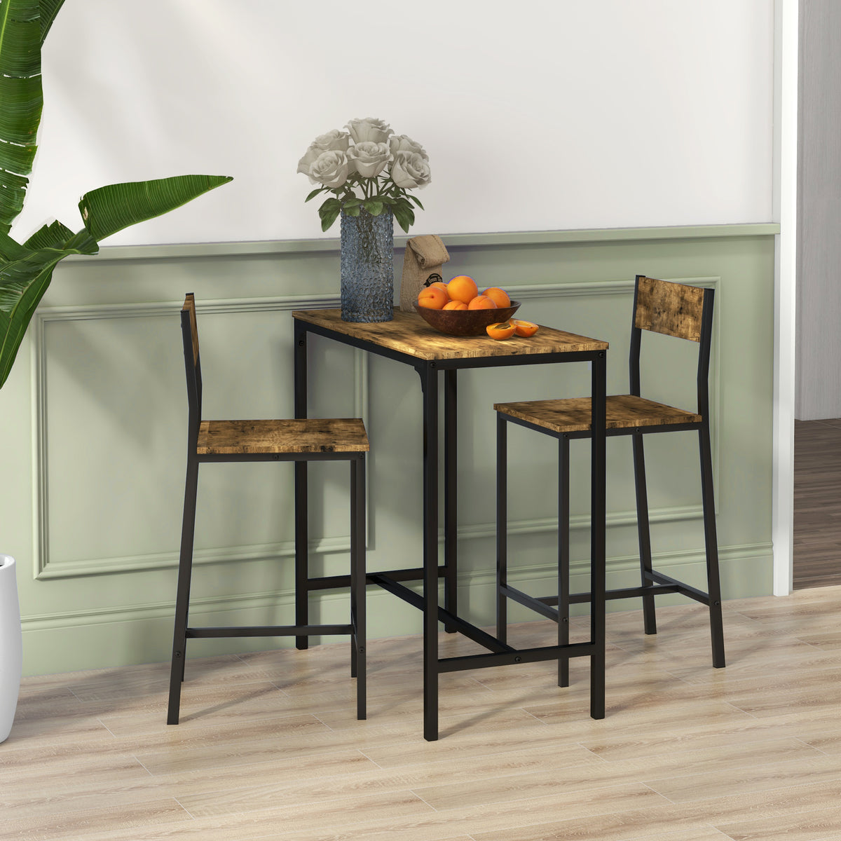 3-teiliges Bartisch-Set mit zwei Barhockern