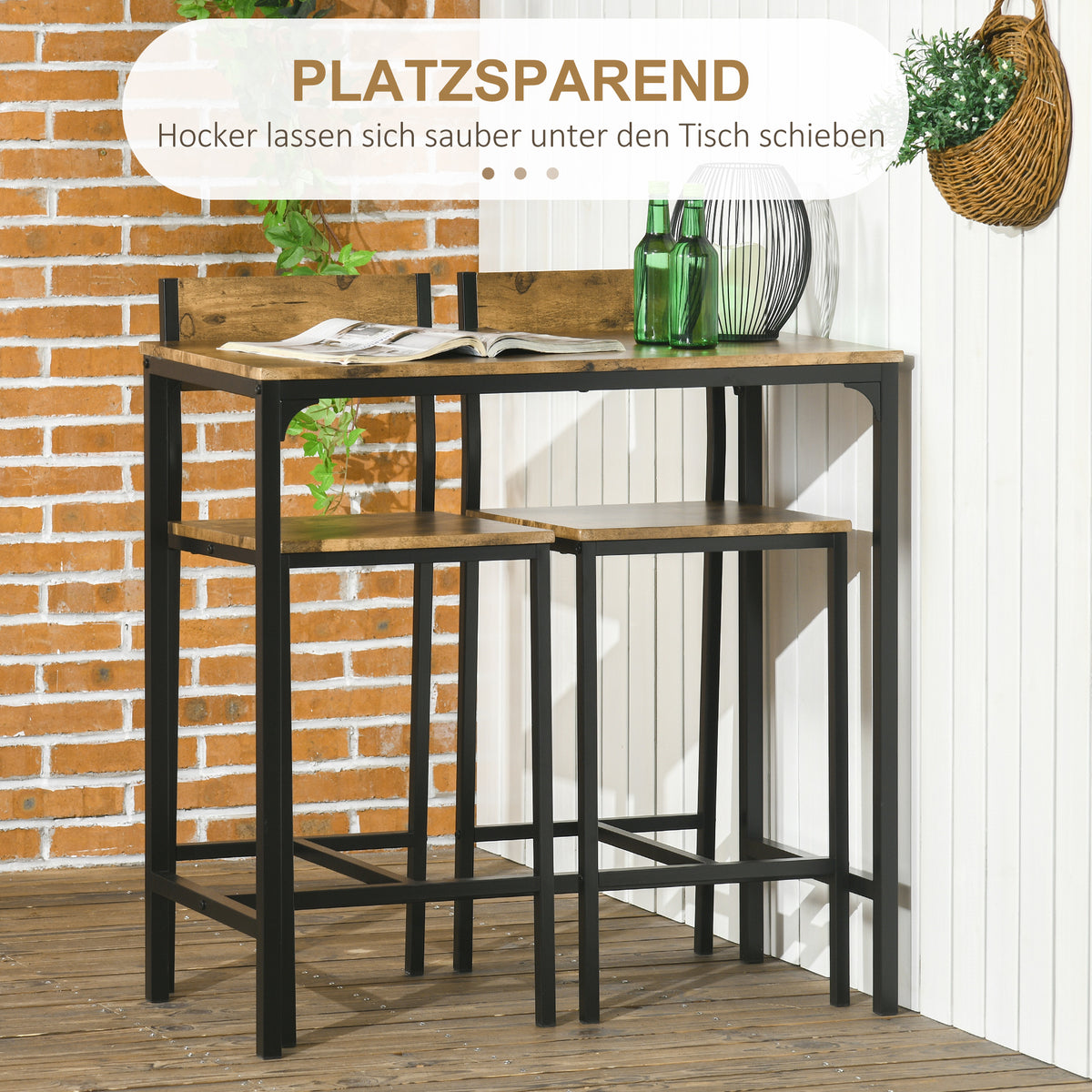 3-teiliges Bartisch-Set mit zwei Barhockern