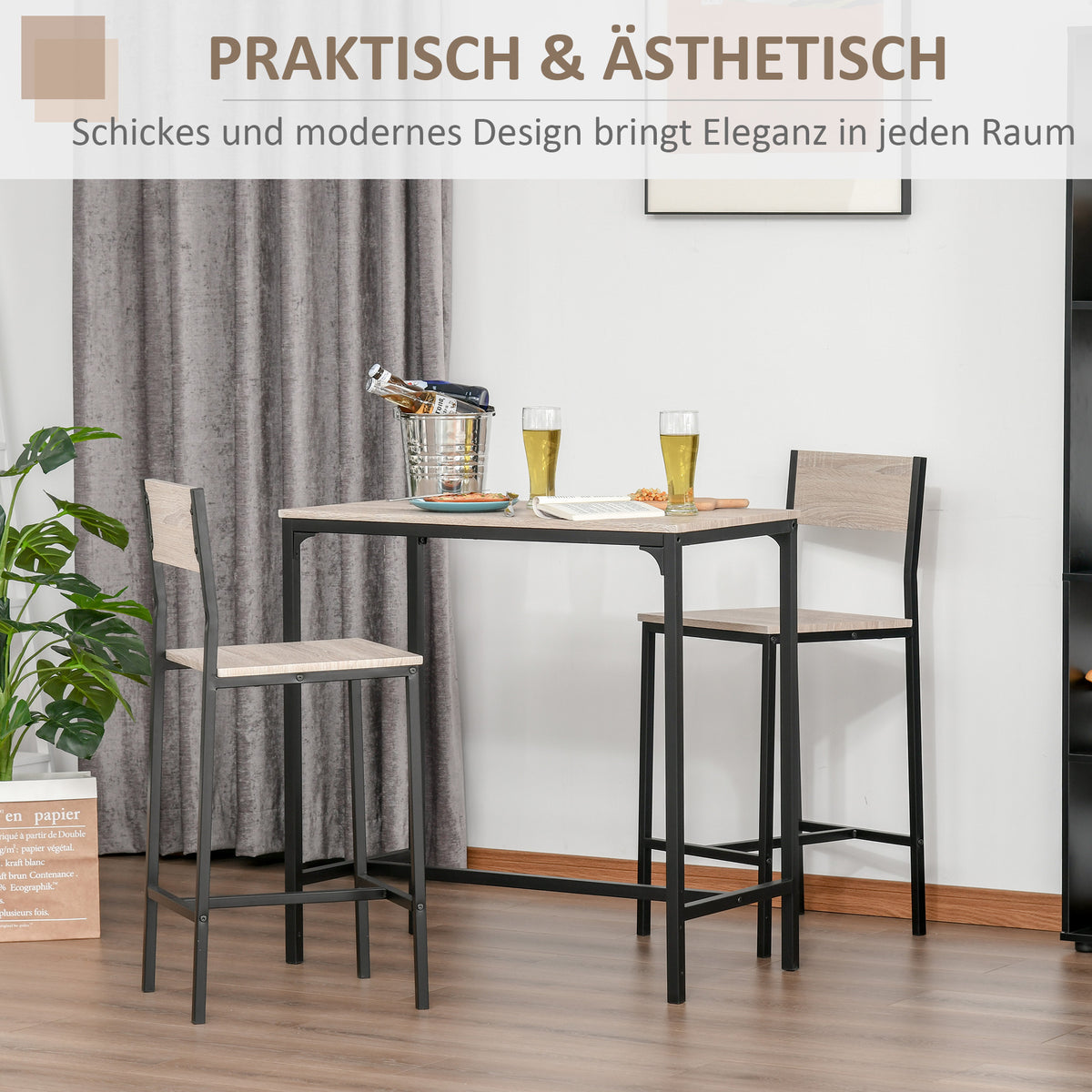 3-teiliges Bartisch-Set mit zwei Barhockern