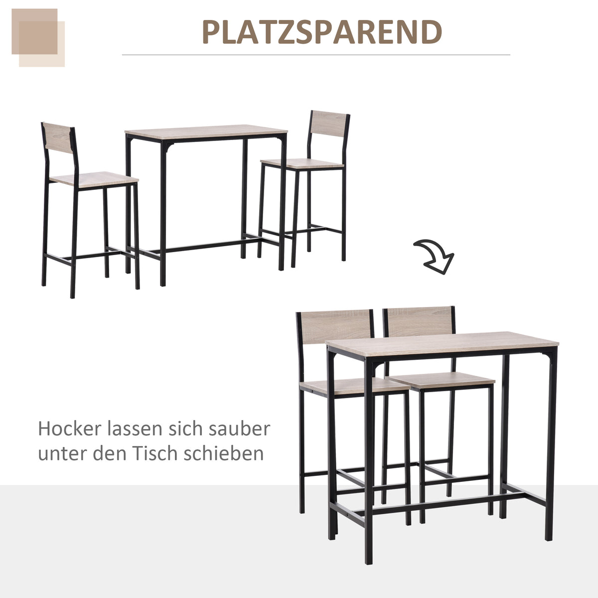 3-teiliges Bartisch-Set mit zwei Barhockern