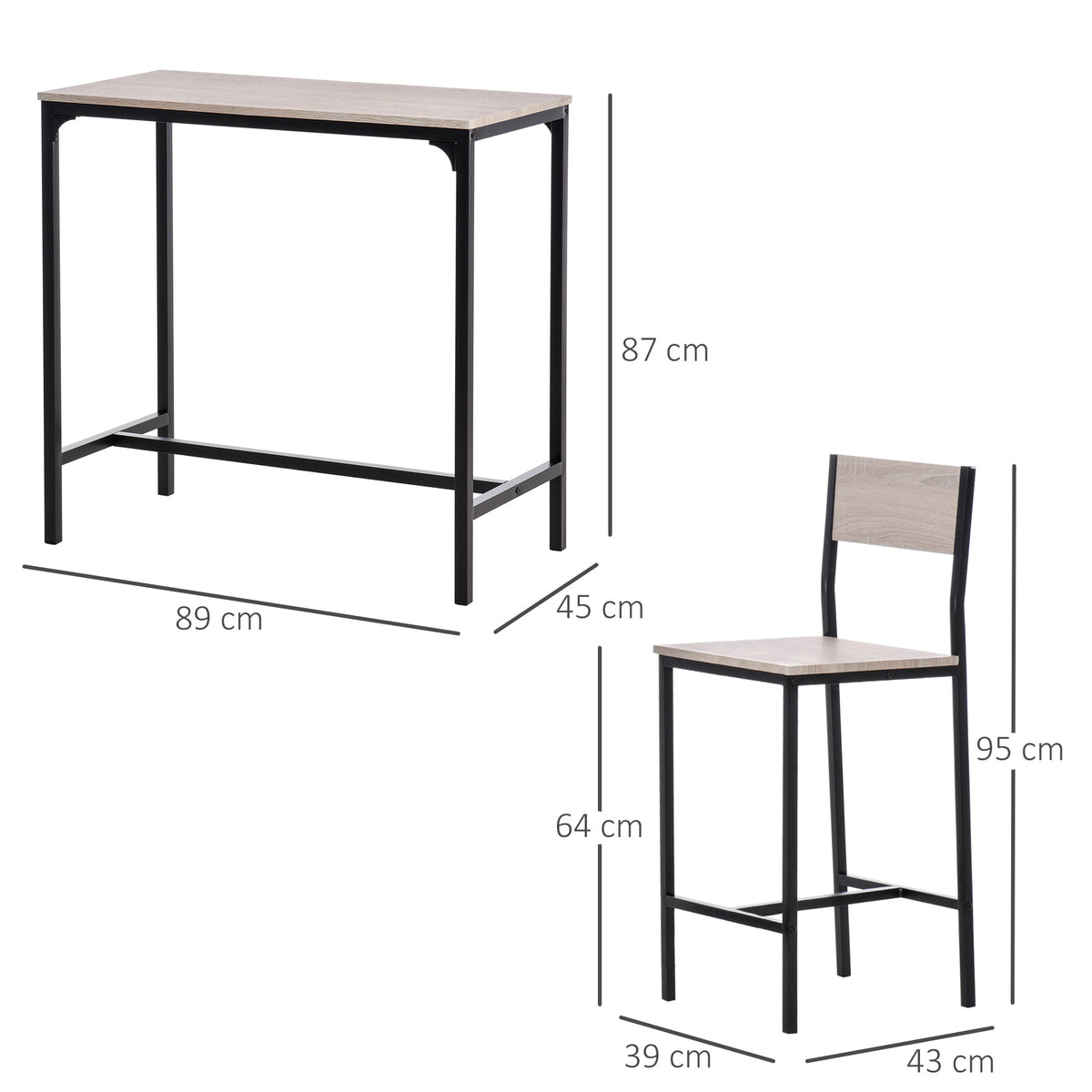 3-teiliges Bartisch-Set mit zwei Barhockern