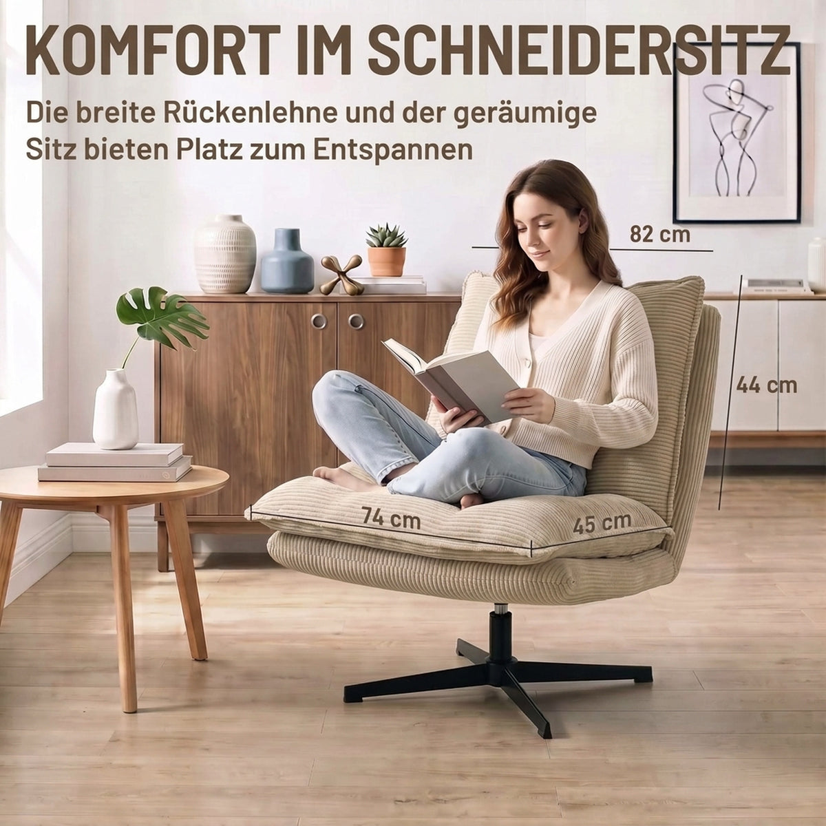 Drehsessel mit Hocker und Cordbezug