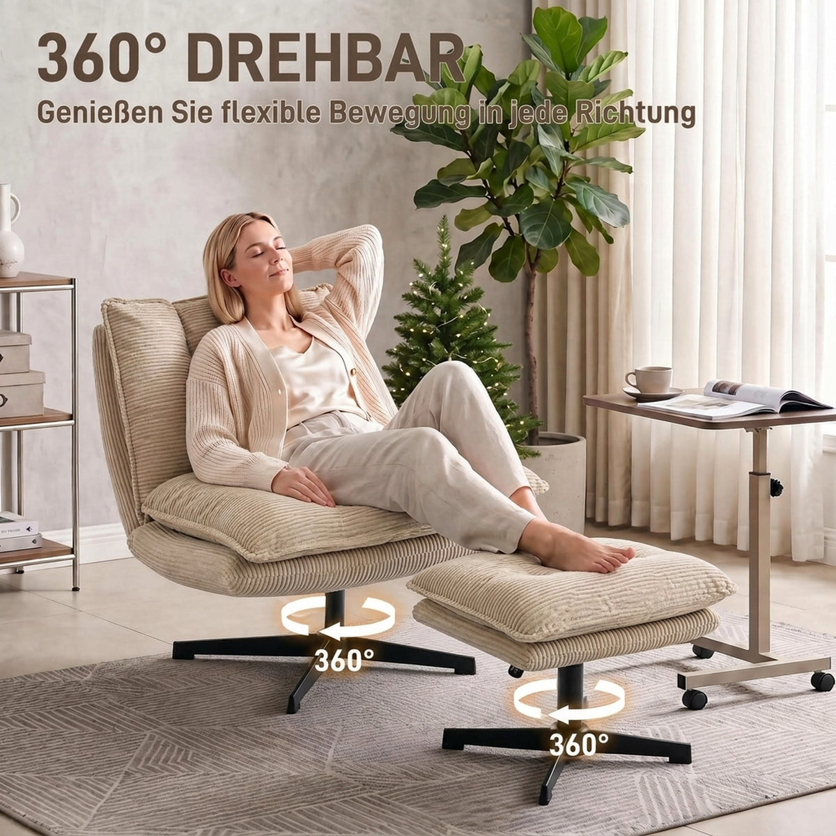 Drehsessel mit Hocker und Cordbezug