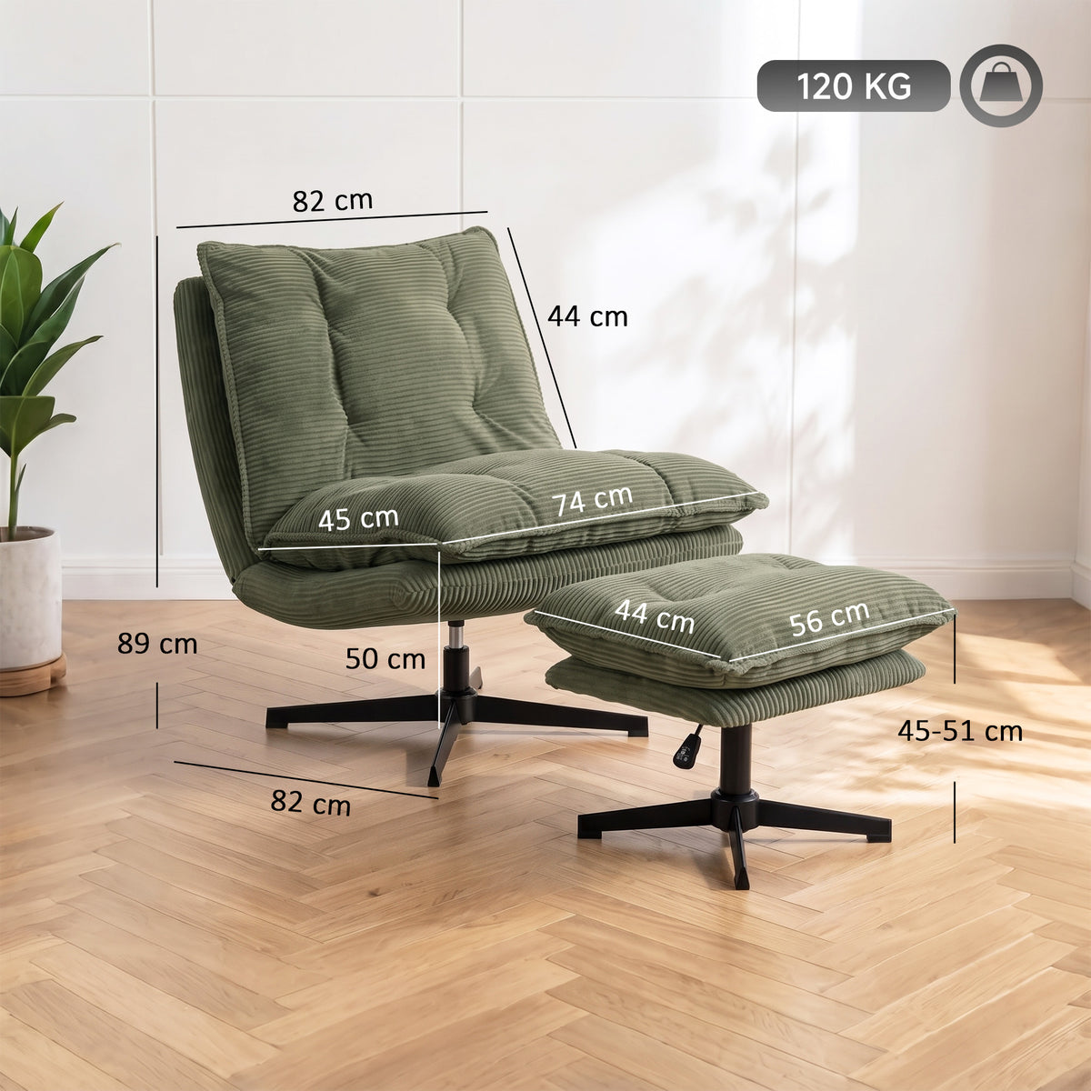 Drehsessel mit Hocker und Cordbezug