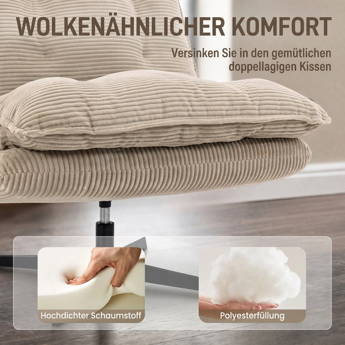 Drehsessel mit Hocker und Cordbezug
