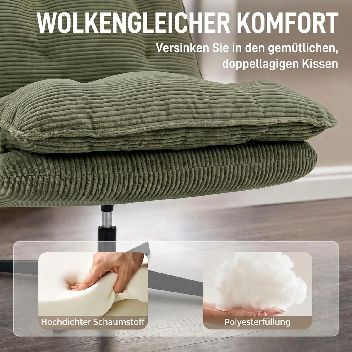 Drehsessel mit Hocker und Cordbezug