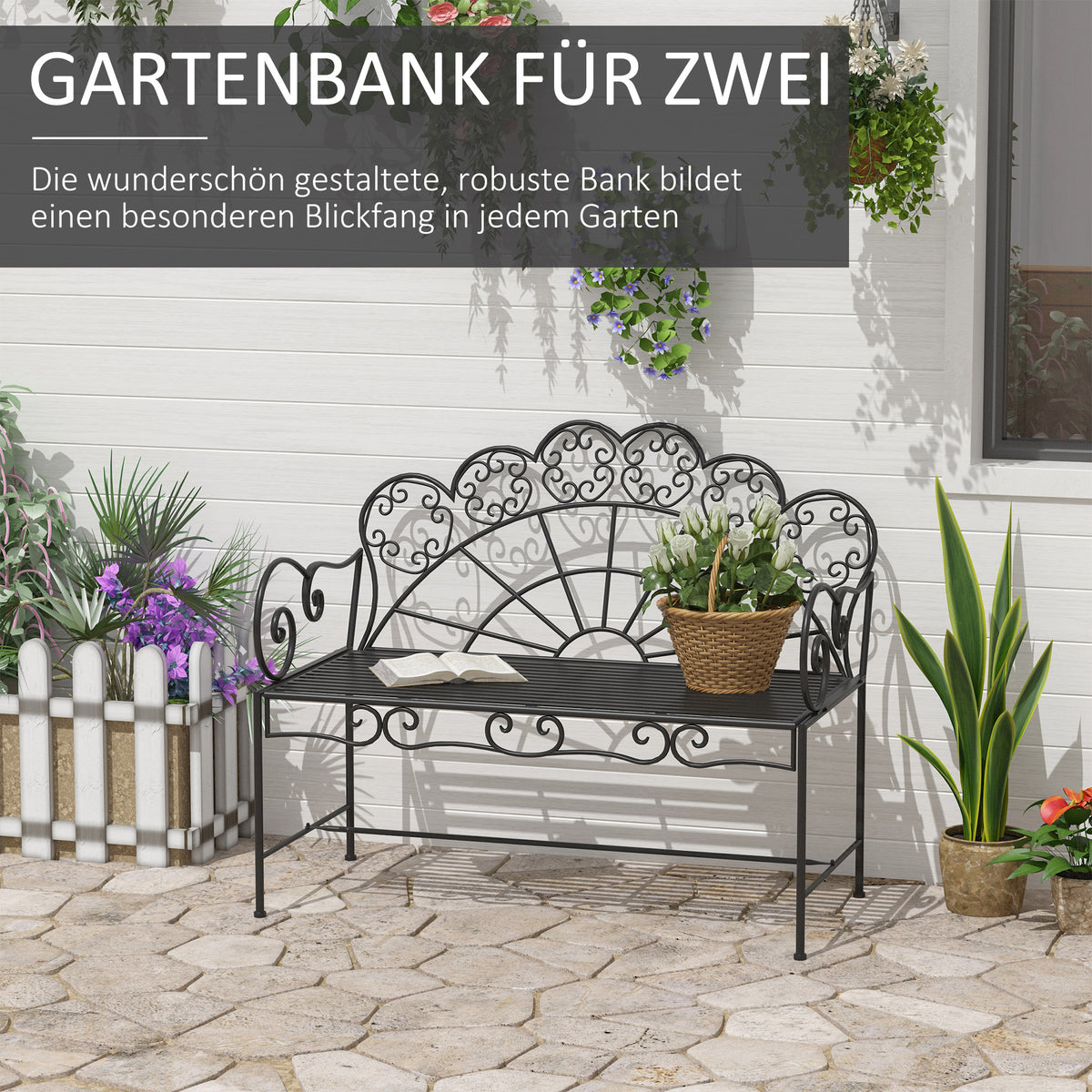 Gartenbank aus Metall für zwei Personen