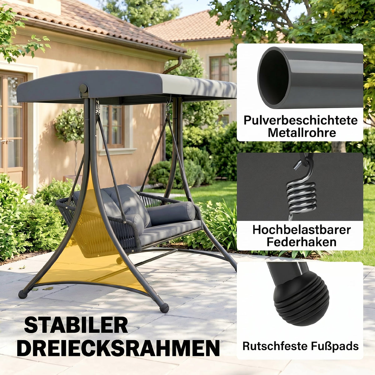 2-Sitzer-Gartenschaukel mit verstellbarem Dach