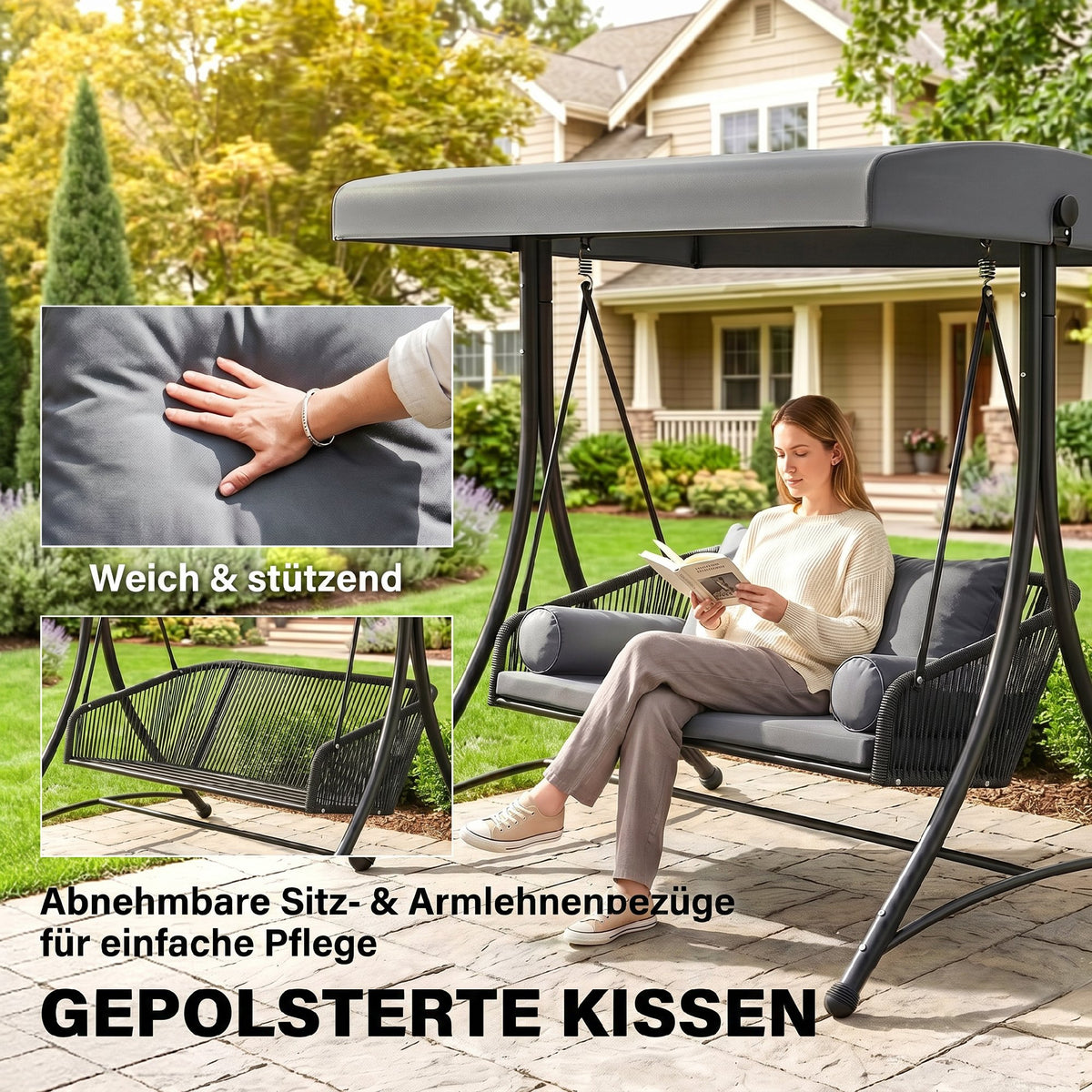 2-Sitzer-Gartenschaukel mit verstellbarem Dach