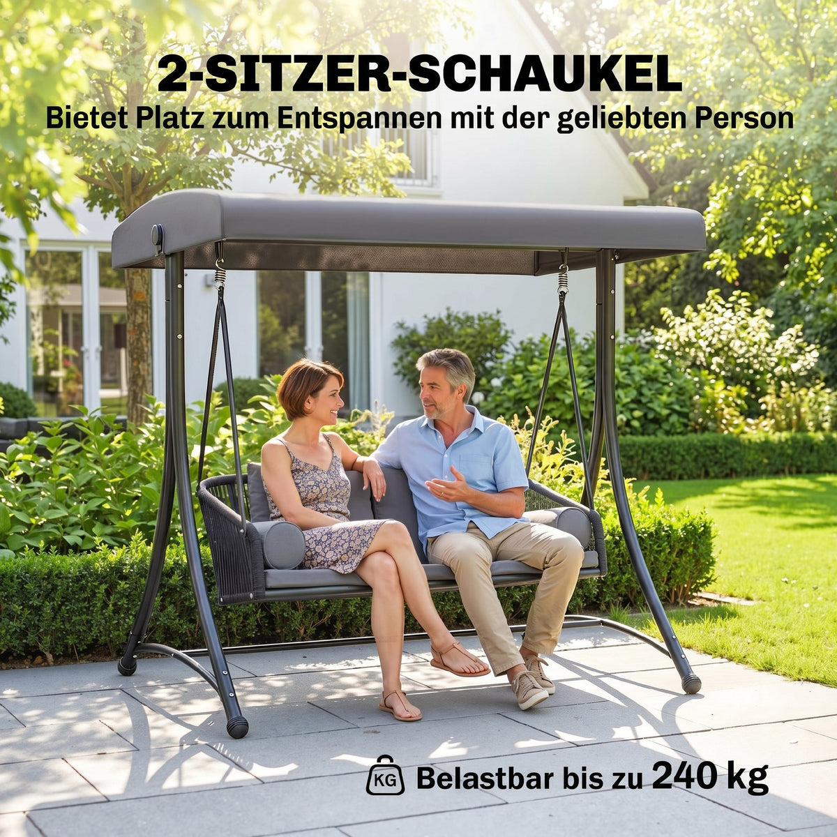2-Sitzer-Gartenschaukel mit verstellbarem Dach