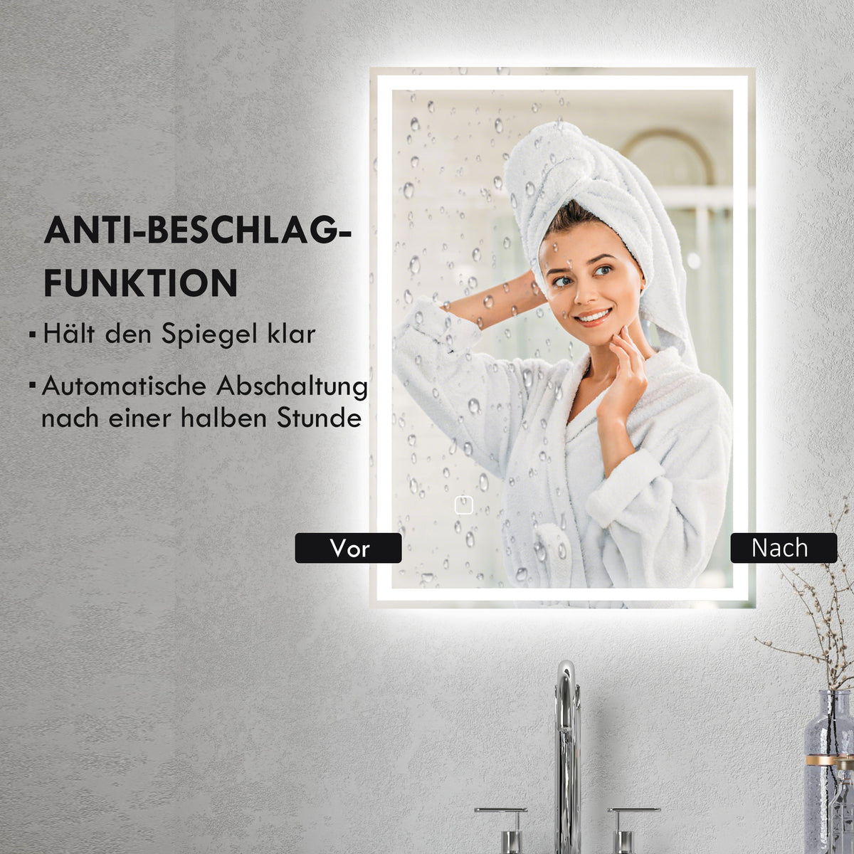LED-Badspiegel mit Touch-Schalter