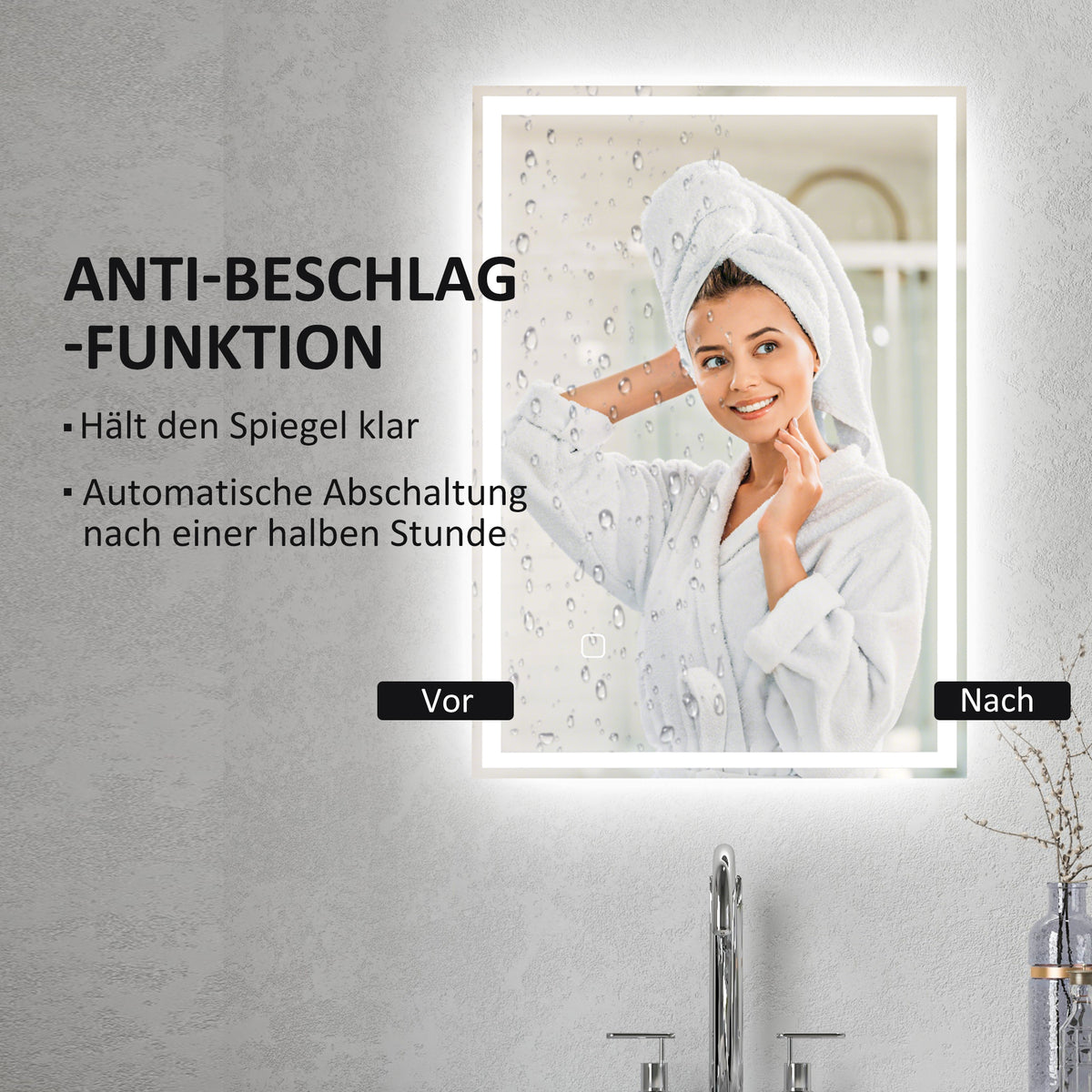 LED-Badspiegel mit Touch-Schalter