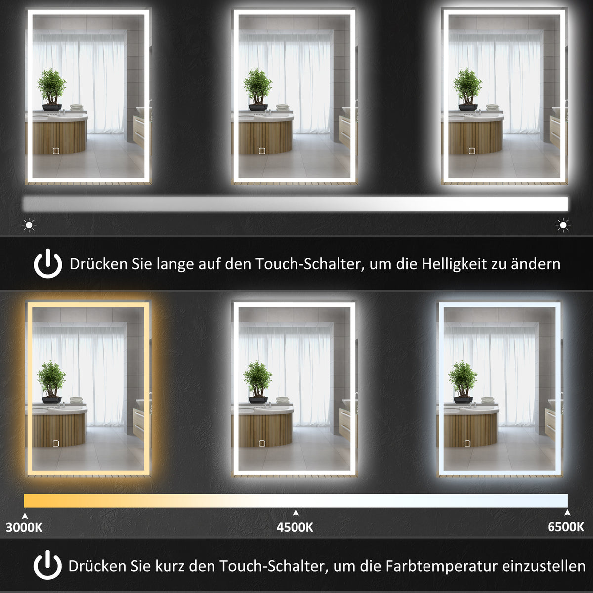 LED-Badspiegel mit Touch-Schalter