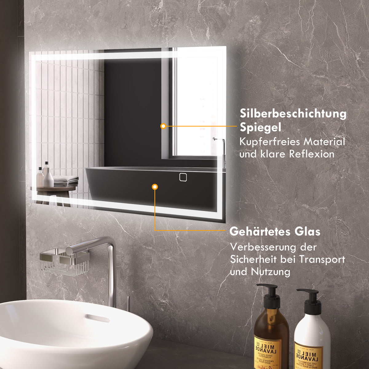 LED-Badspiegel mit Touch-Schalter
