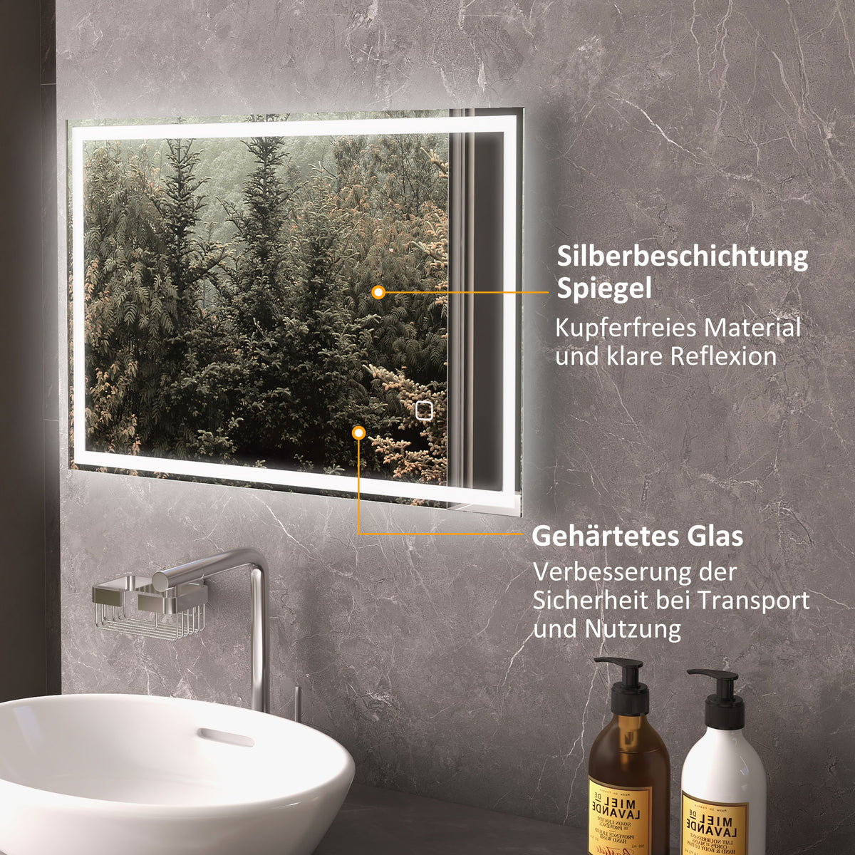 LED-Badspiegel mit Touch-Schalter
