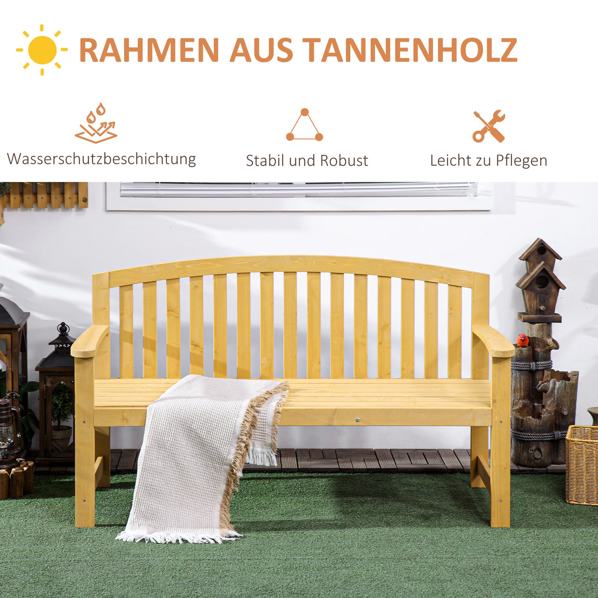 Gartenbank aus Tannenholz mit Rückenlehne