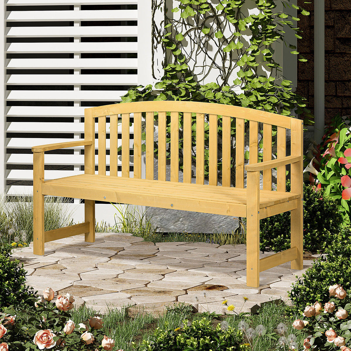 Gartenbank aus Tannenholz mit Rückenlehne