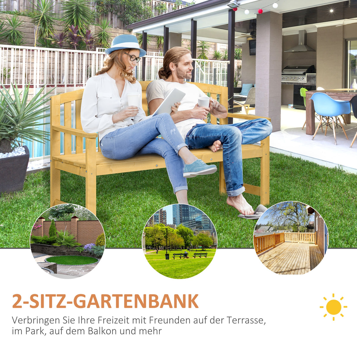 Gartenbank aus Tannenholz mit Rückenlehne