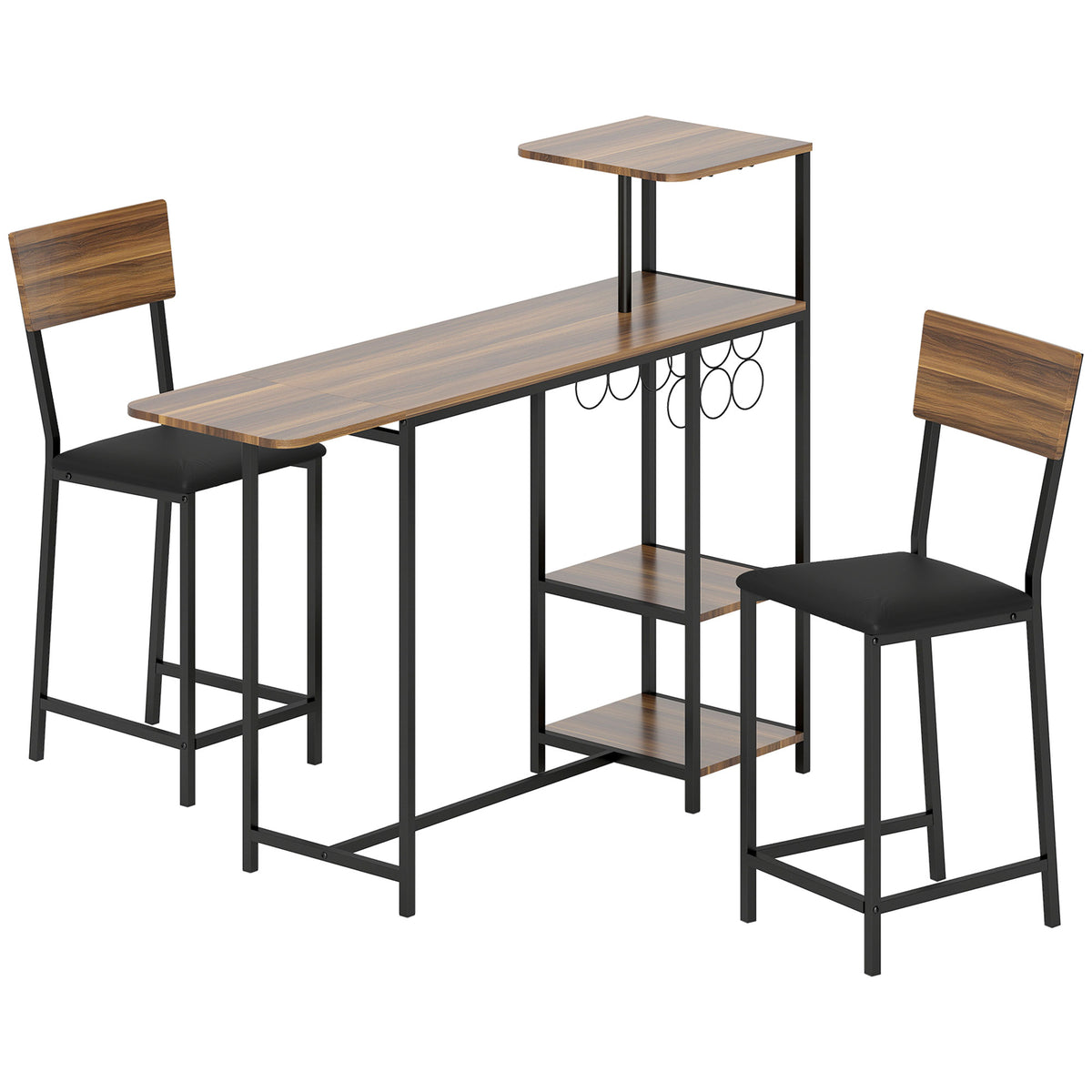 3-teiliges Bartisch-Set mit zwei Hockern und Stauraum