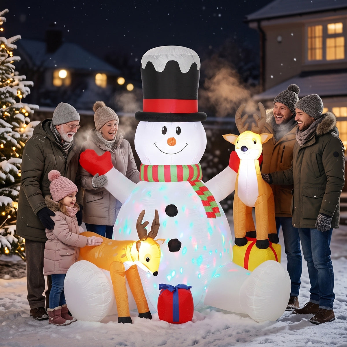 Aufblasbarer Weihnachts-Schneemann mit zwei Rentieren