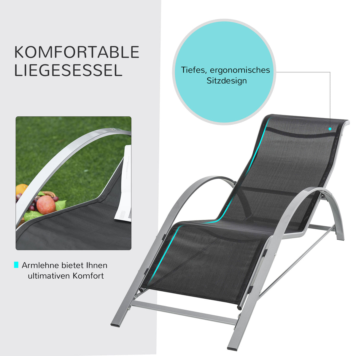 Gartenliegen-Set mit zwei Liegen und Beistelltisch