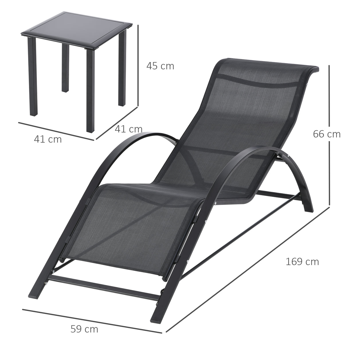 Gartenliegen-Set mit zwei Liegen und Beistelltisch