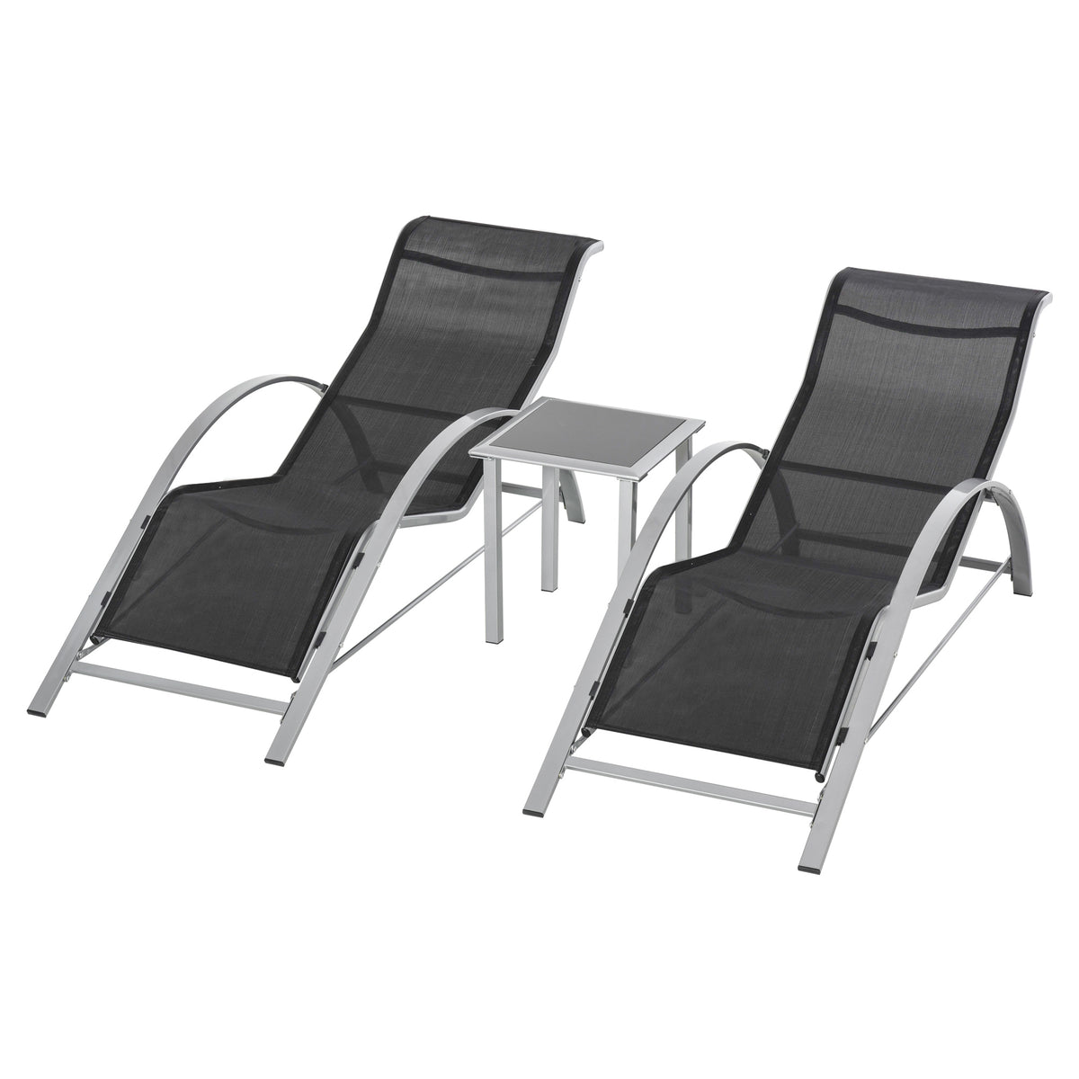 Gartenliegen-Set mit zwei Liegen und Beistelltisch