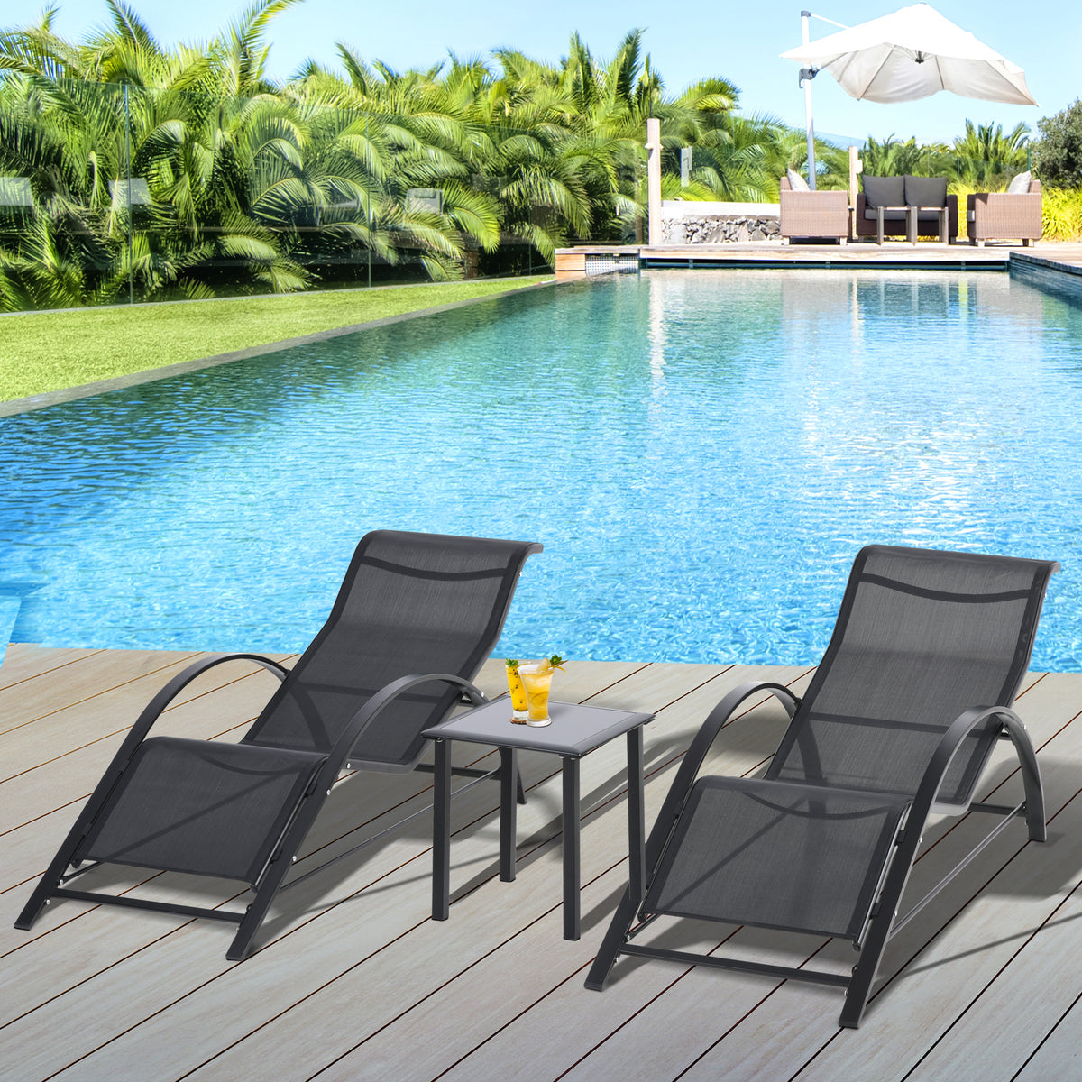 Gartenliegen-Set mit zwei Liegen und Beistelltisch