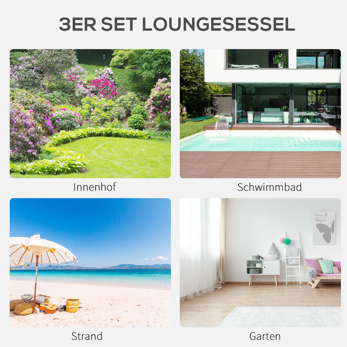 Gartenliegen-Set mit zwei Liegen und Beistelltisch