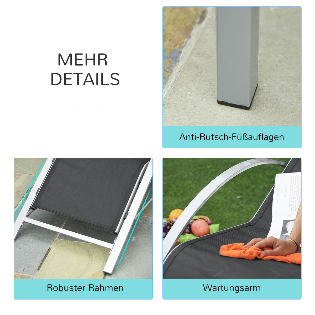 Gartenliegen-Set mit zwei Liegen und Beistelltisch
